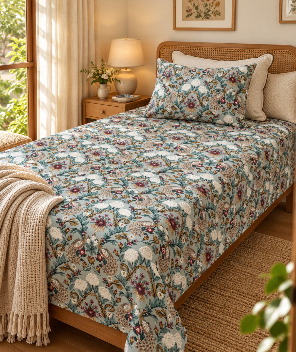 Pure cotton single bedsheet with 1 pillow cover (Size 60x90 inches)