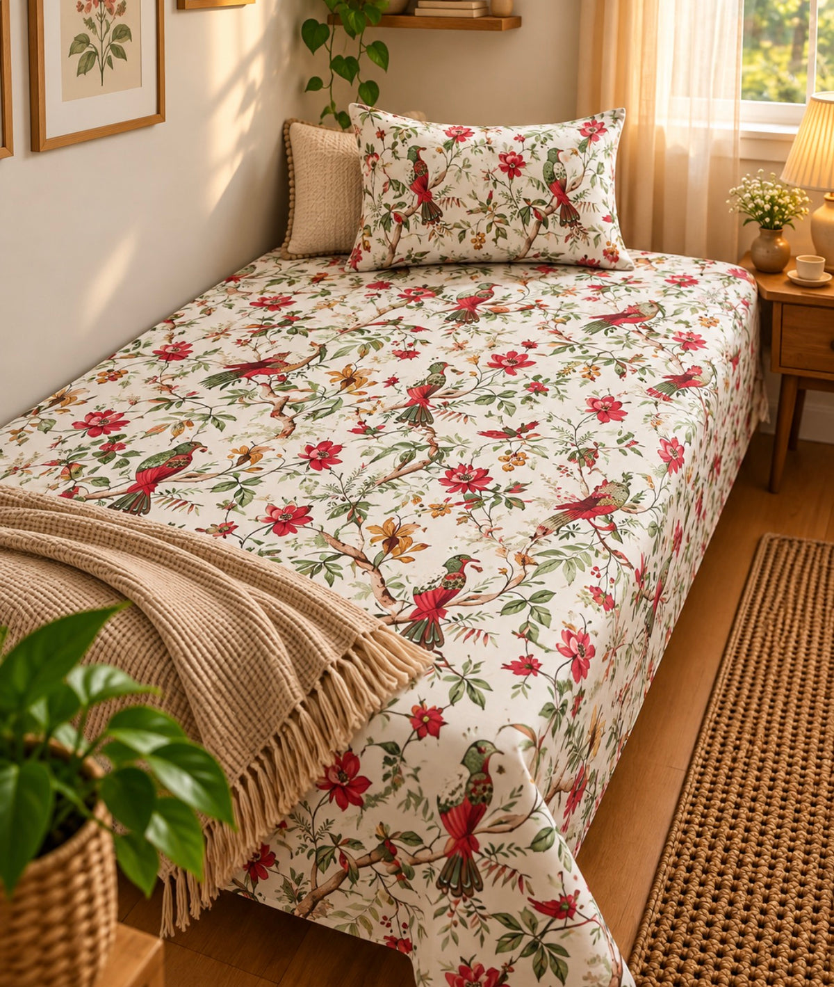 Pure cotton single bedsheet with 1 pillow cover (Size 60x90 inches)