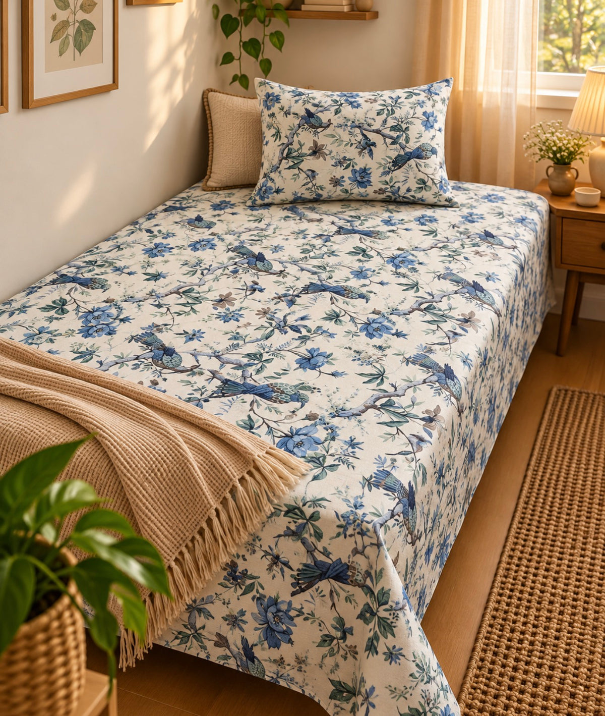 Pure cotton single bedsheet with 1 pillow cover (Size 60x90 inches)