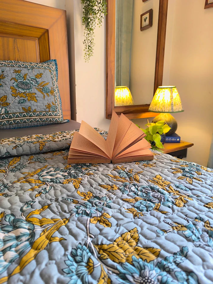 Pure cotton screen printed paani jaal quilted double bedcovers