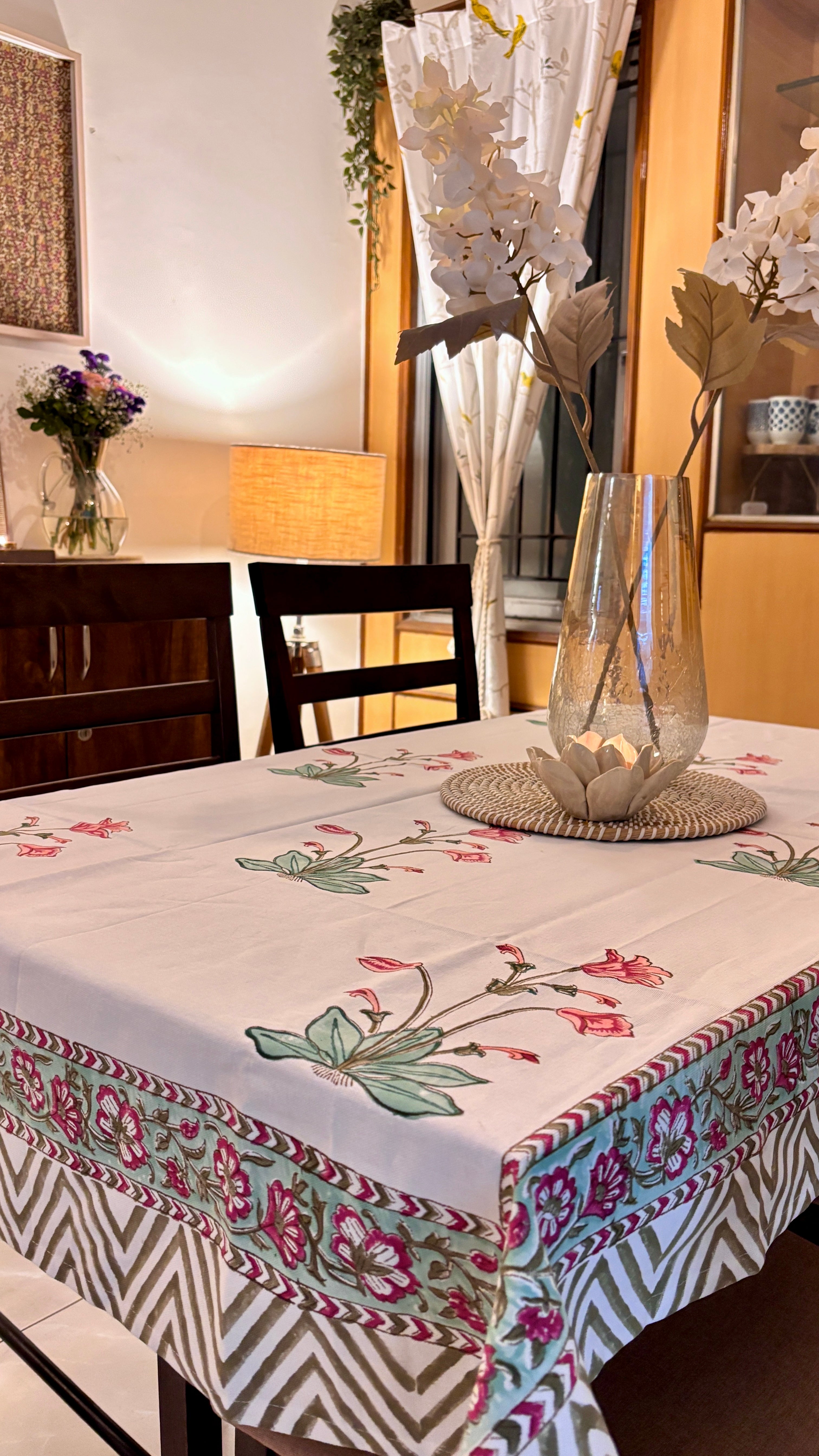 Pure cotton hand-block printed table cover for 4 seater dining tables (40x60 inches)