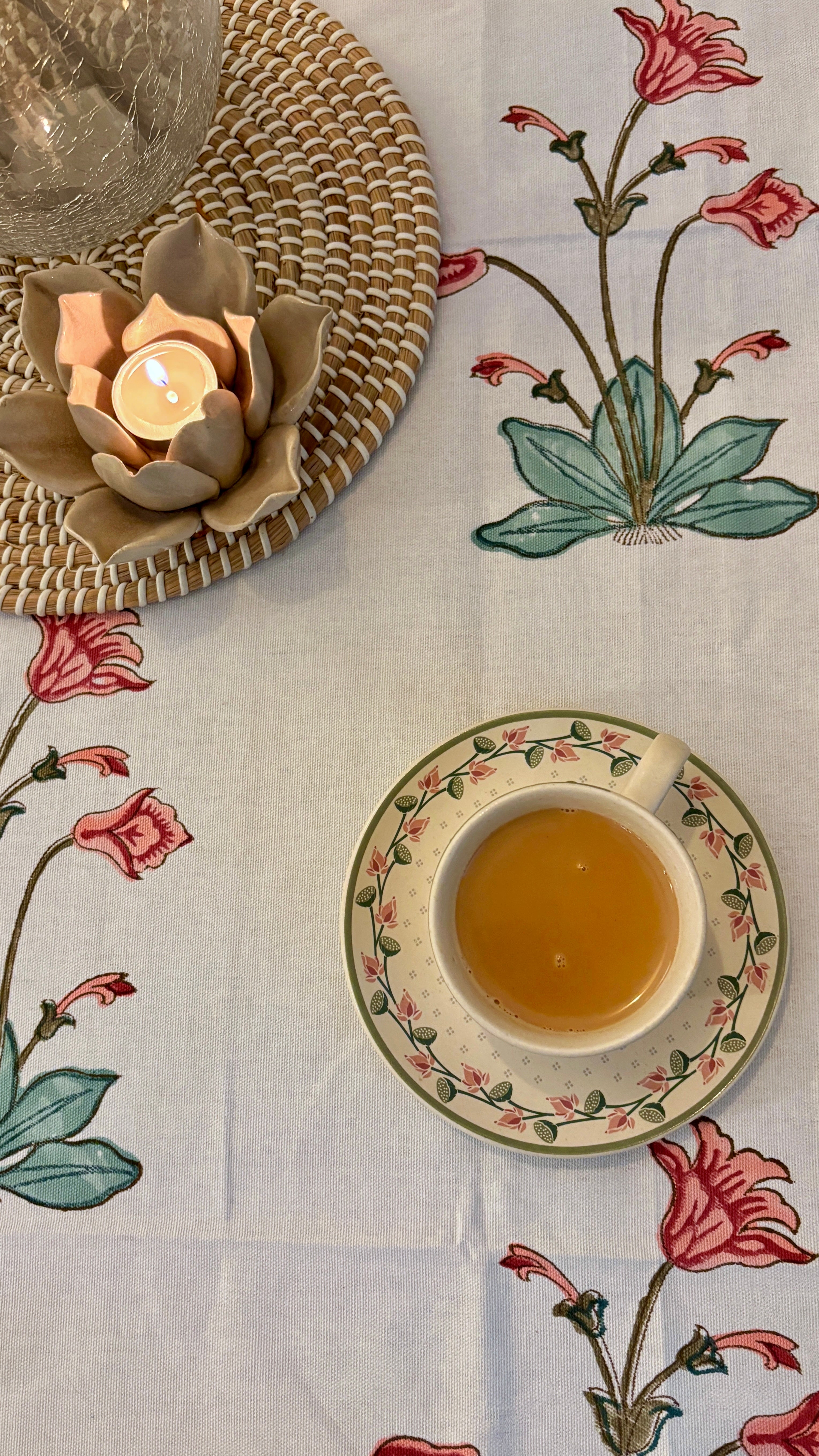 Pure cotton hand-block printed table cover for 4 seater dining tables (40x60 inches)