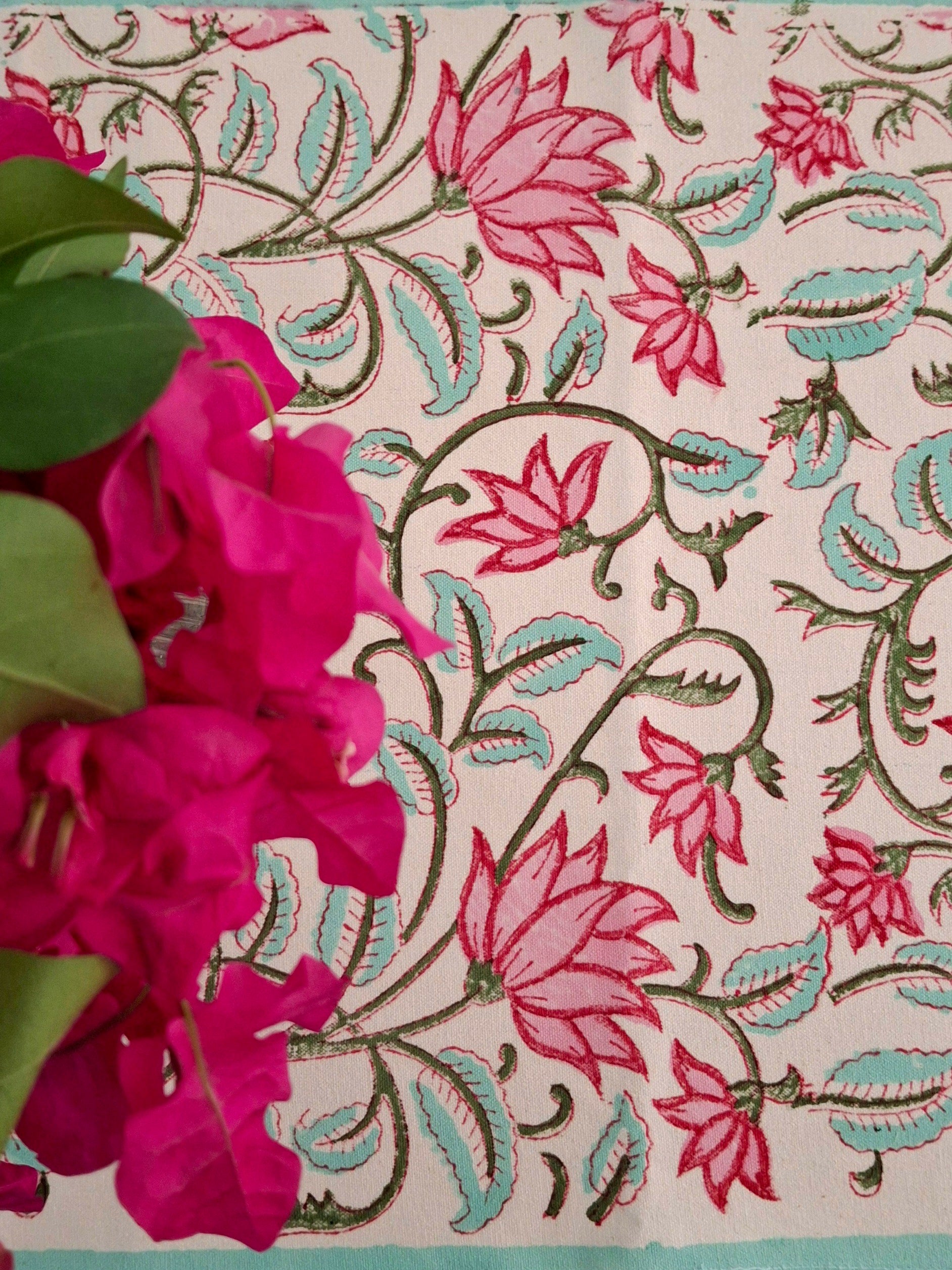 Pure canvas cotton handblock printed runners for 4 and 6 seater dining tables