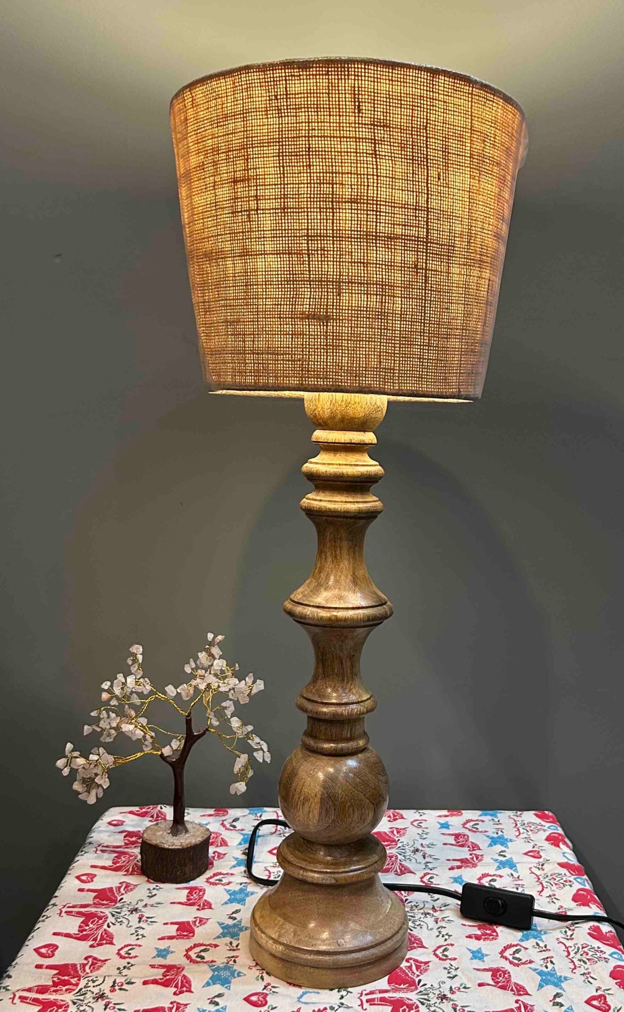 Antique wooden table lamp