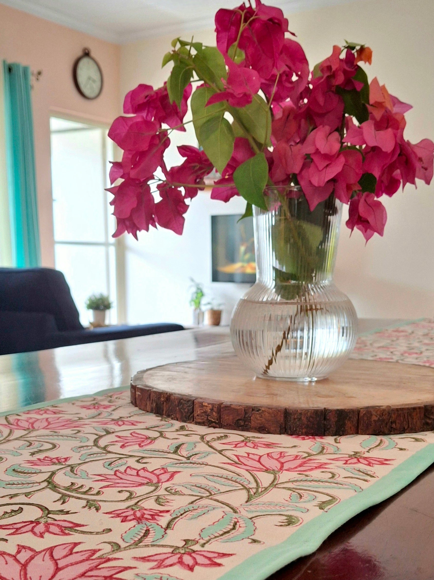 Pure canvas cotton handblock printed runners for 4 and 6 seater dining tables