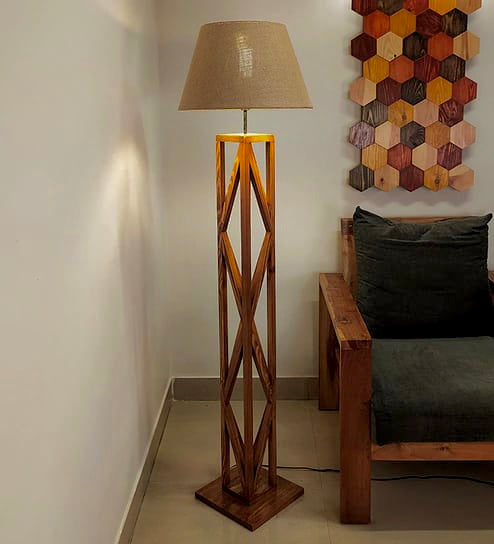 The geometric Rustic mango wood floor lamp