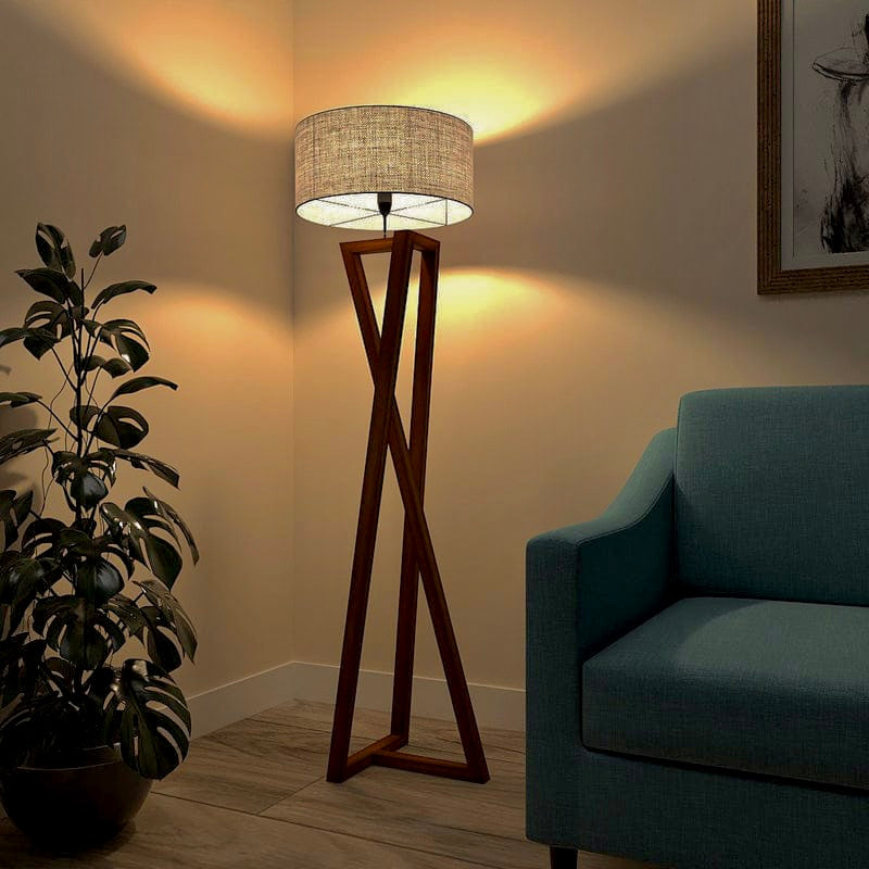 The criss-cross geometric Rustic mango wood floor lamp