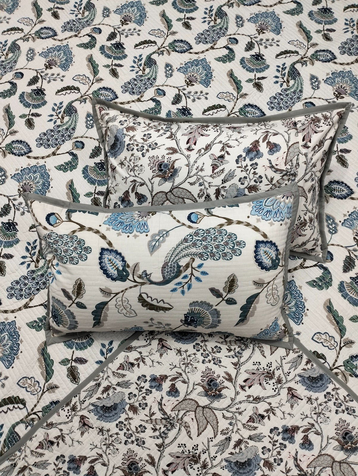 Pure cotton quilted and reversible bedcover/bedsheet with two quilted pillow covers (90x108 inches)