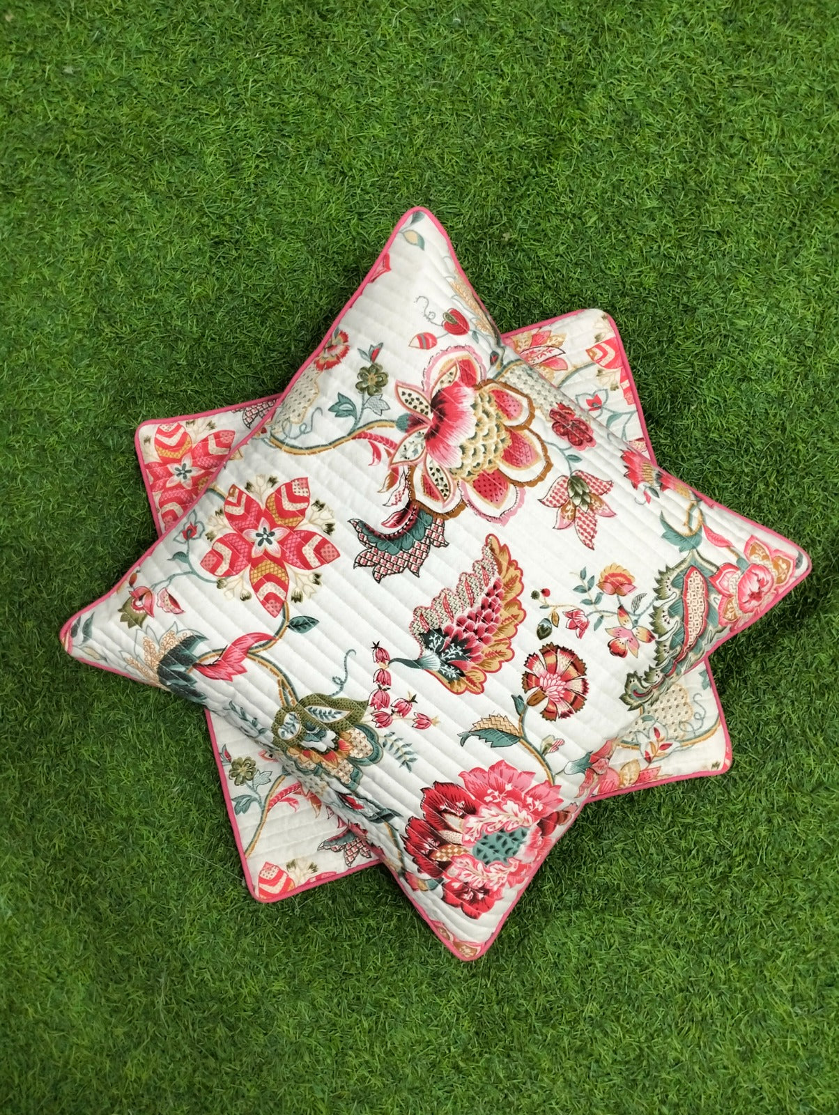 Pure cotton printed quilted Cushion Covers 16x16 inches/ 40x40 cms (Set of 5)