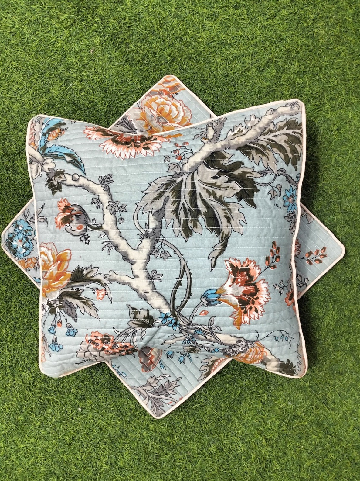 Pure cotton printed quilted Cushion Covers 16x16 inches/ 40x40 cms (Set of 5)