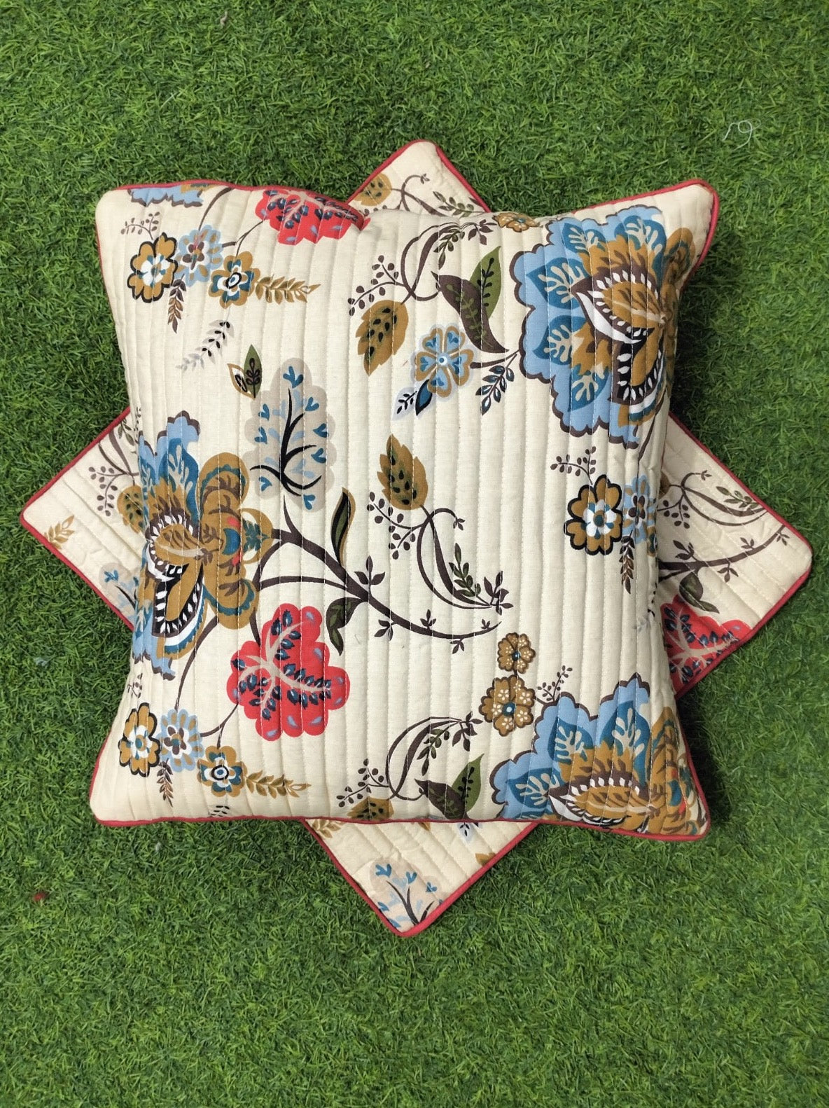 Pure cotton printed quilted Cushion Covers 16x16 inches/ 40x40 cms (Set of 5)