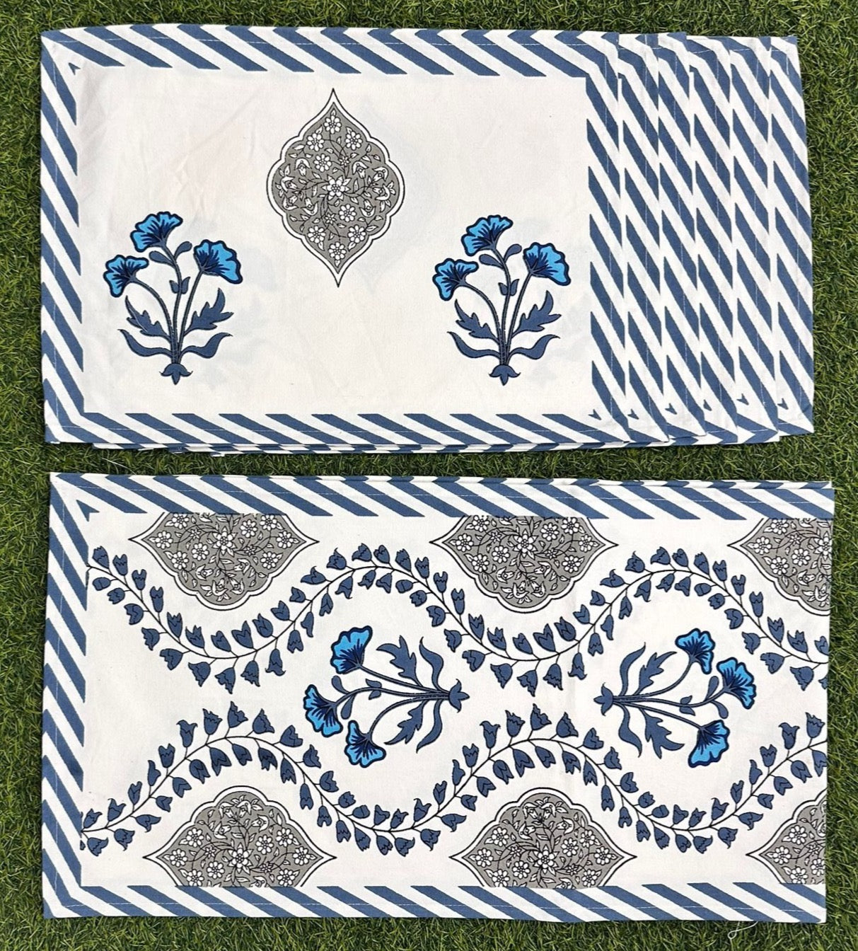 Pure canvas cotton and handblock printed table runner and placemats combo for 4 and 6 seater dining tables