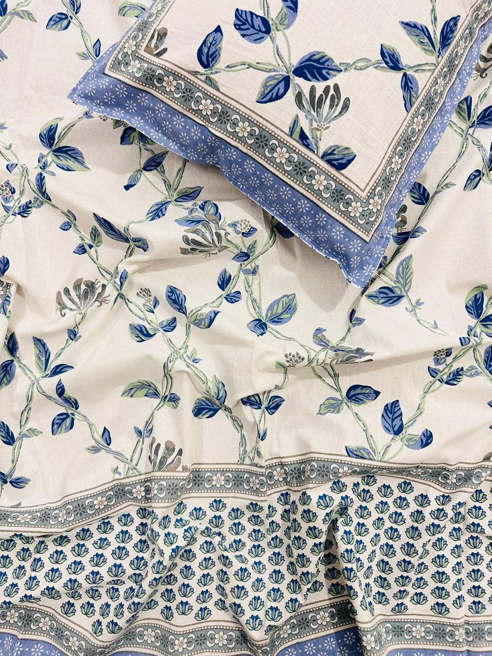 Pure cotton single bedsheet with 1 pillow cover (Size 60x90 inches)