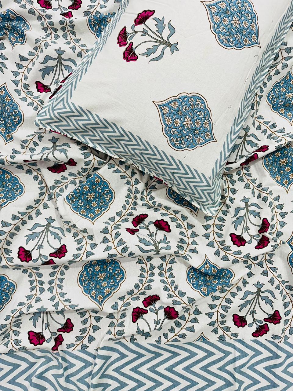 Pure cotton single bedsheet with 1 pillow cover (Size 60x90 inches)