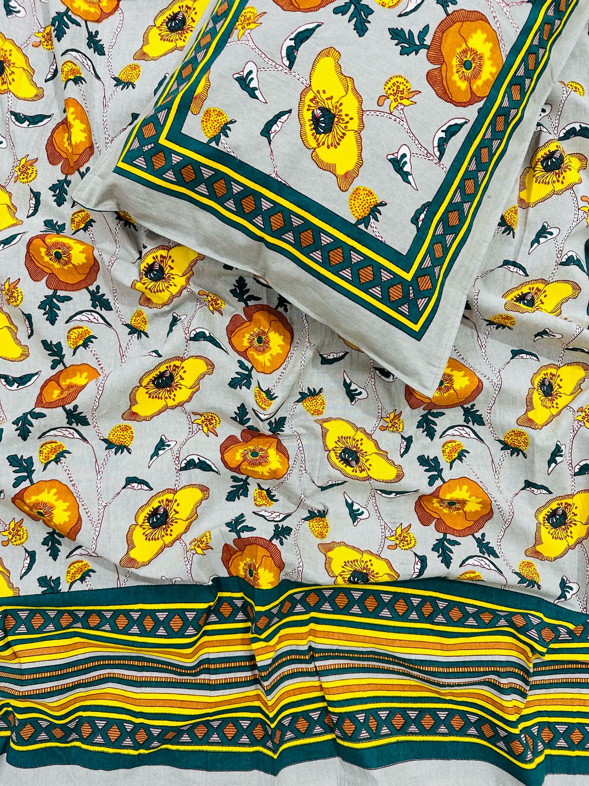 Pure cotton single bedsheet with 1 pillow cover (Size 60x90 inches)