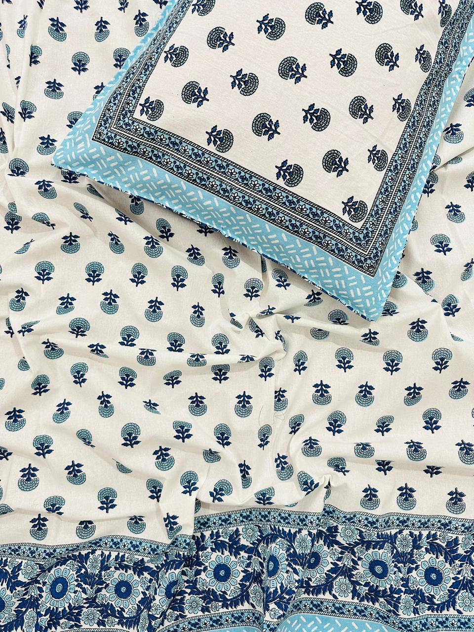 Pure cotton single bedsheet with 1 pillow cover (Size 60x90 inches)