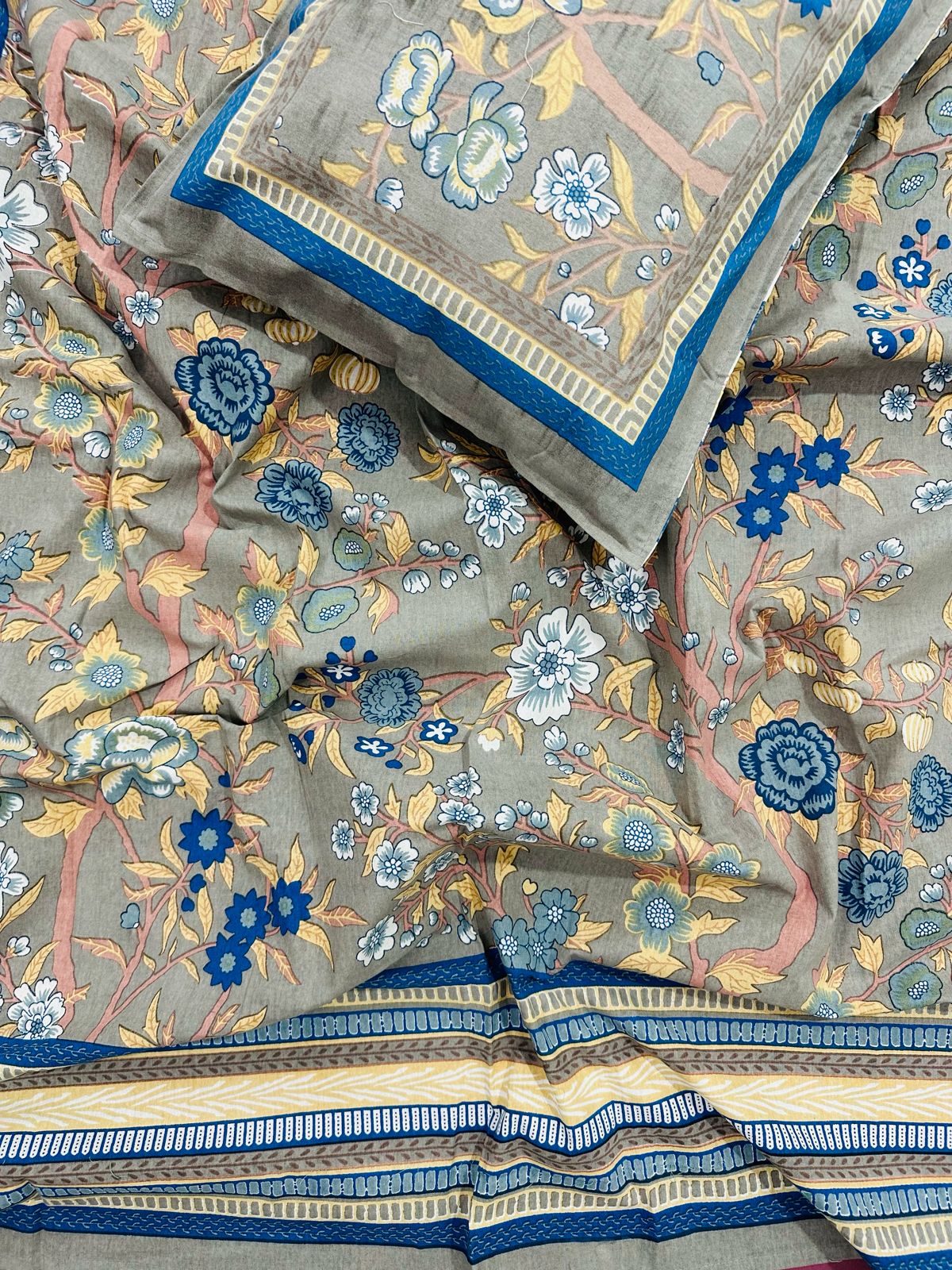 Pure cotton single bedsheet with 1 pillow cover (Size 60x90 inches)
