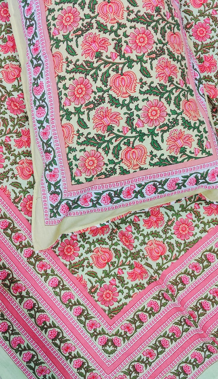 Pure cotton single bedsheet with 1 pillow cover (Size 60x90 inches)