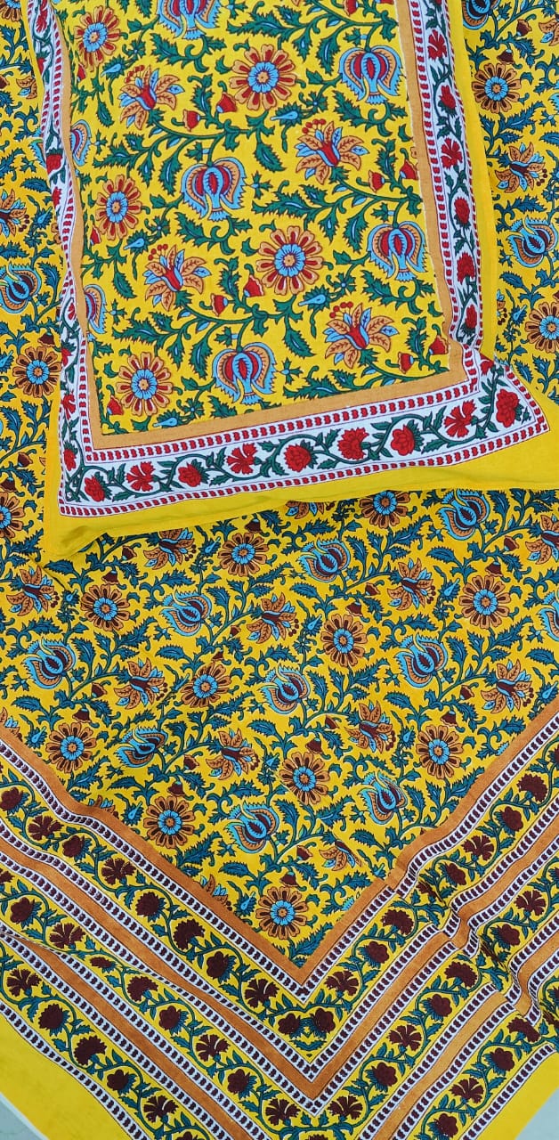 Pure cotton single bedsheet with 1 pillow cover (Size 60x90 inches)