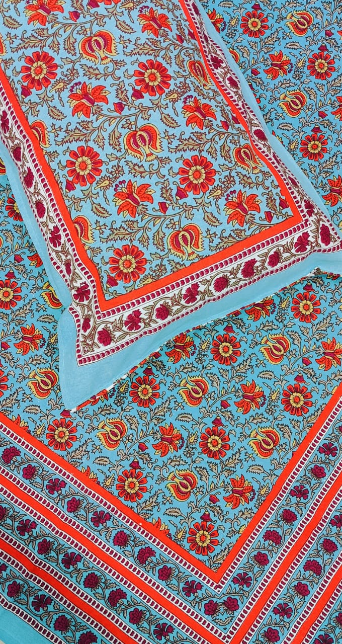 Pure cotton single bedsheet with 1 pillow cover (Size 60x90 inches)