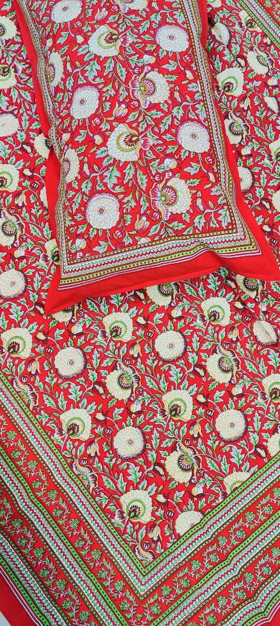 Pure cotton single bedsheet with 1 pillow cover (Size 60x90 inches)