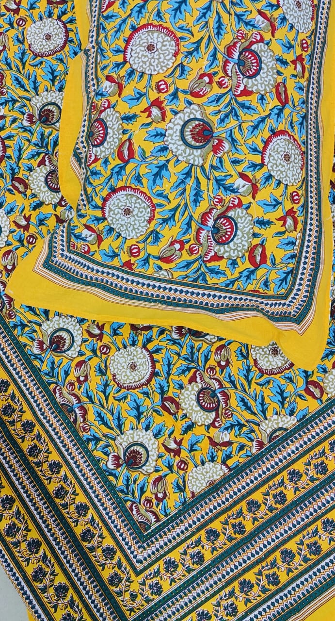 Pure cotton single bedsheet with 1 pillow cover (Size 60x90 inches)