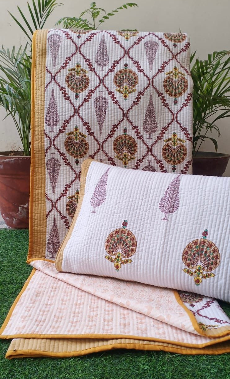 Pure cotton quilted bedcovers with two quilted pillow covers (90x108 inches)