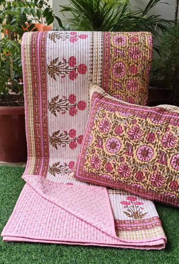 Pure cotton quilted bedcovers with two quilted pillow covers (90x108 inches)