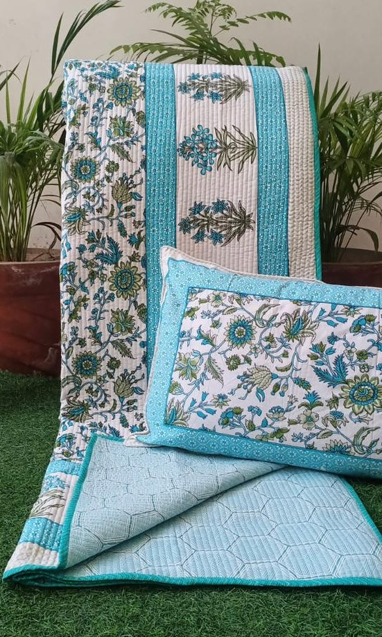 Pure cotton quilted bedcovers with two quilted pillow covers (90x108 inches)