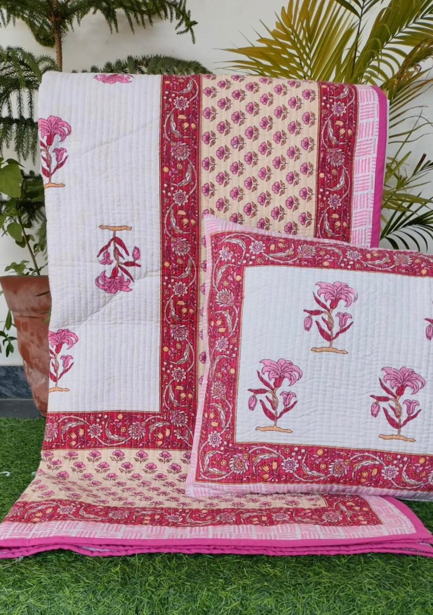 Pure cotton quilted bedcovers with two quilted pillow covers (90x108 inches)