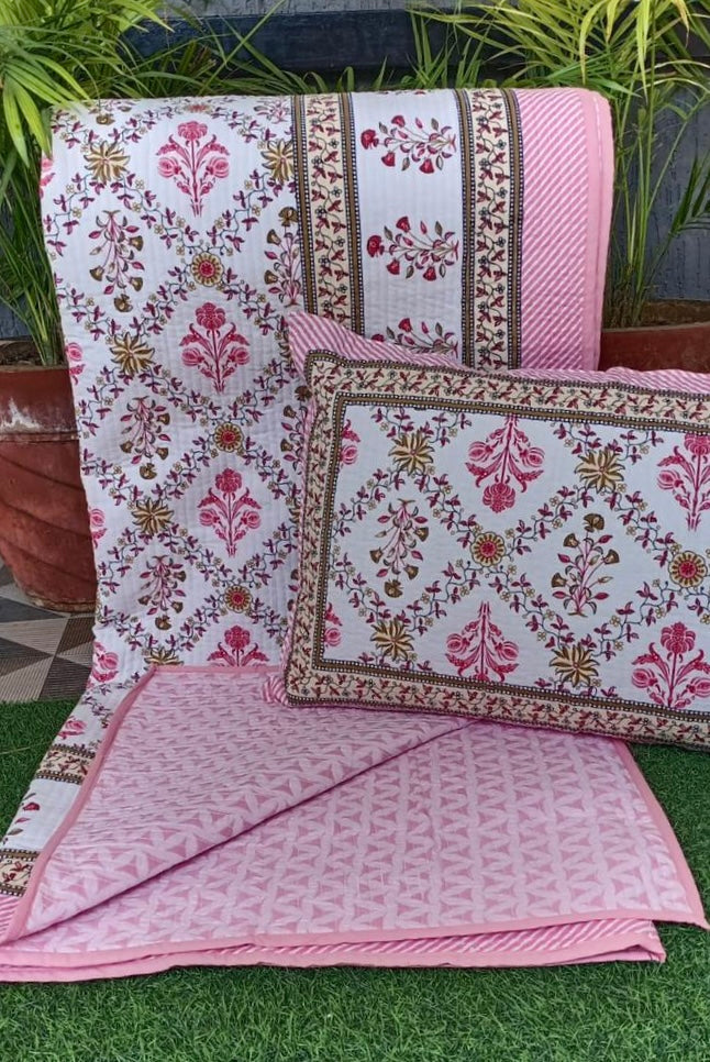 Pure cotton quilted bedcovers with two quilted pillow covers (90x108 inches)
