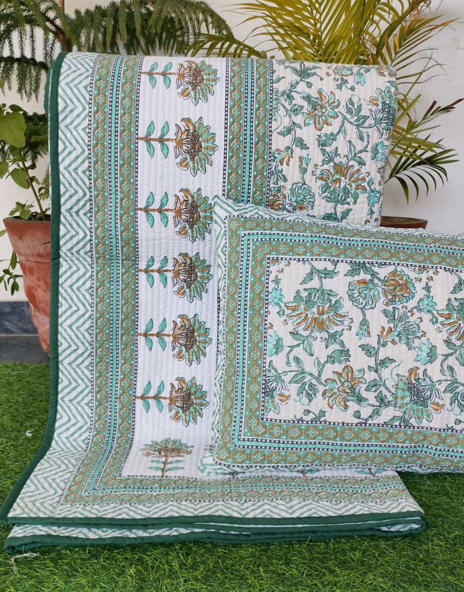 Pure cotton quilted bedcovers with two quilted pillow covers (90x108 inches)