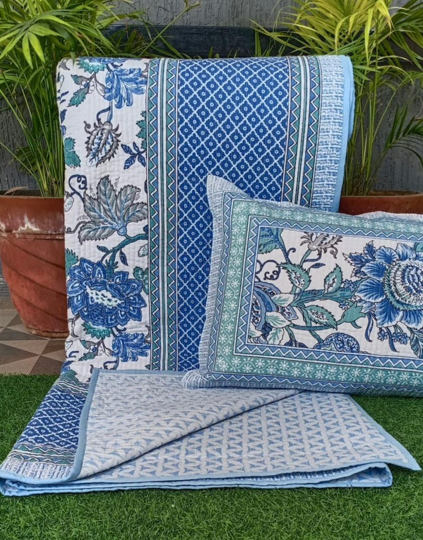 Pure cotton quilted bedcovers with two quilted pillow covers (90x108 inches)