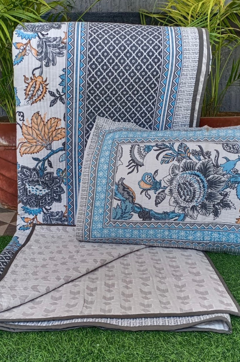 Pure cotton quilted bedcovers with two quilted pillow covers (90x108 inches)