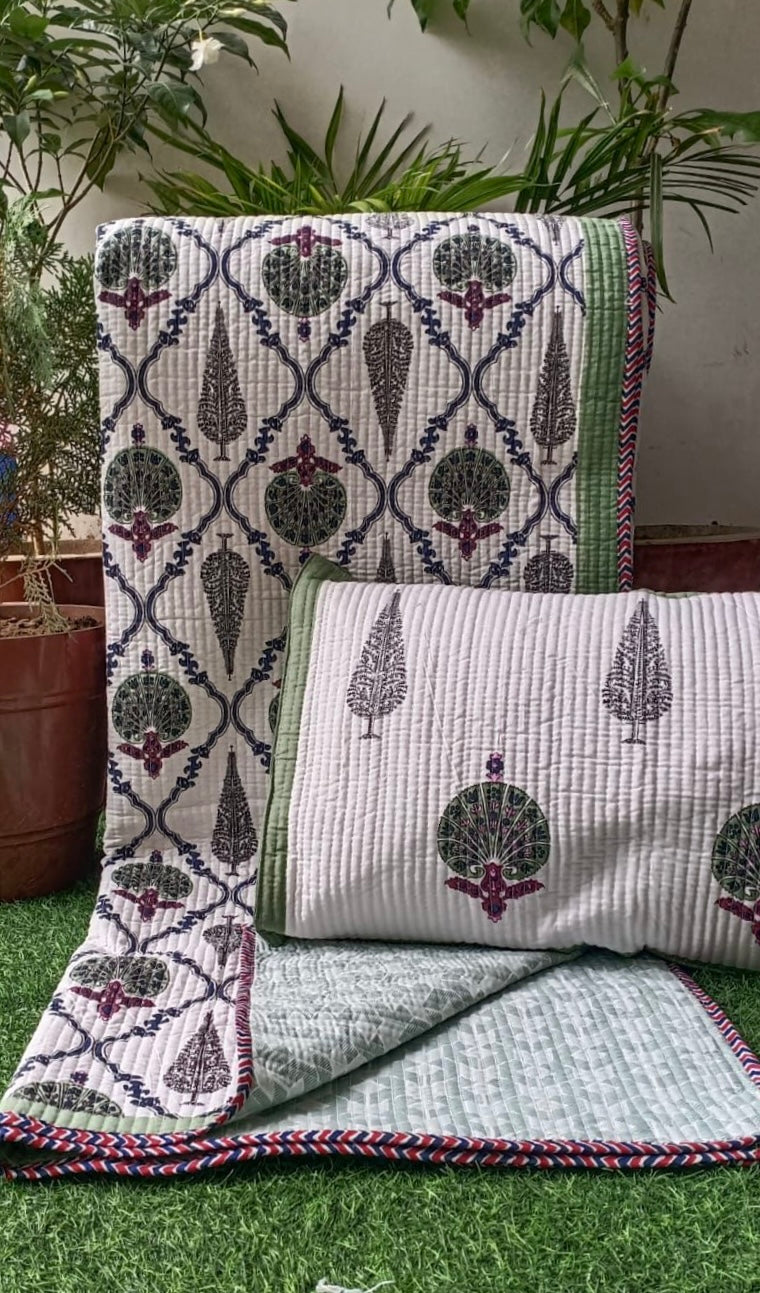 Pure cotton quilted bedcovers with two quilted pillow covers (90x108 inches)
