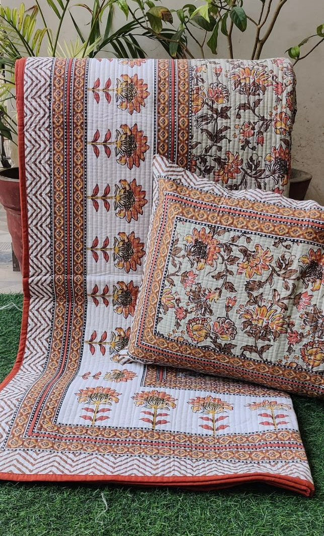 Pure cotton quilted bedcovers with two quilted pillow covers (90x108 inches)