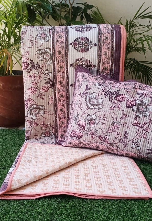 Pure cotton quilted bedcovers with two quilted pillow covers (90x108 inches)