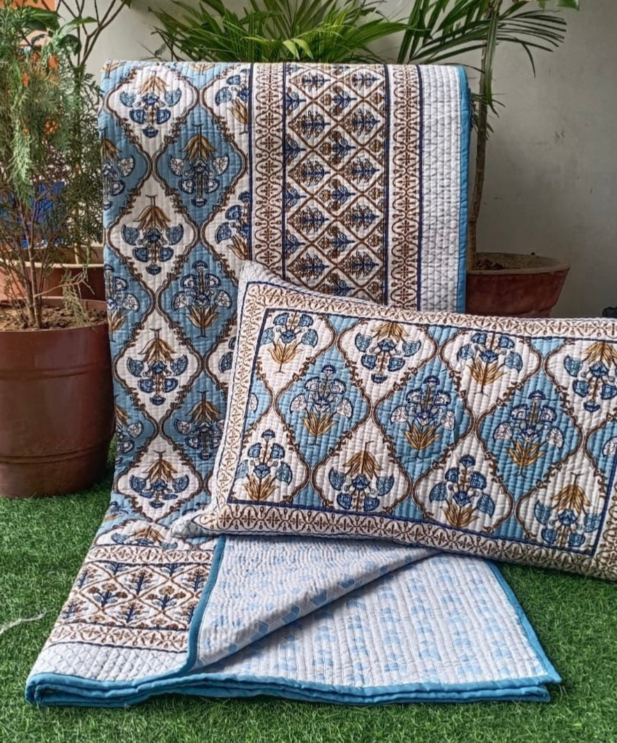 Pure cotton quilted bedcovers with two quilted pillow covers (90x108 inches)