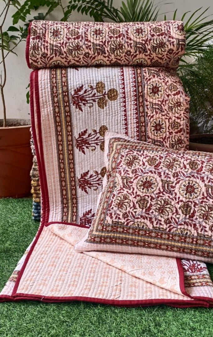 Pure cotton quilted bedcovers with two quilted pillow covers (90x108 inches)