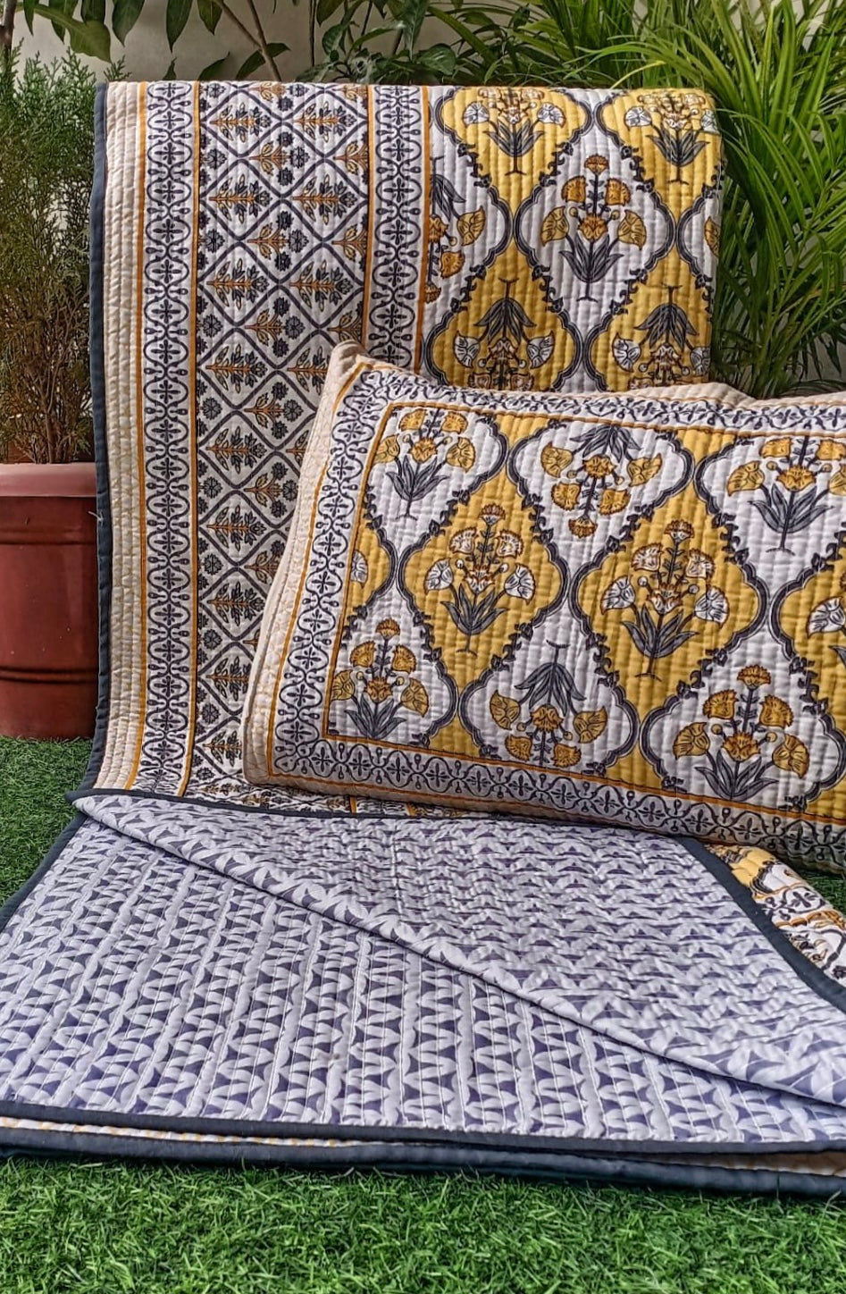 Pure cotton quilted bedcovers with two quilted pillow covers (90x108 inches)