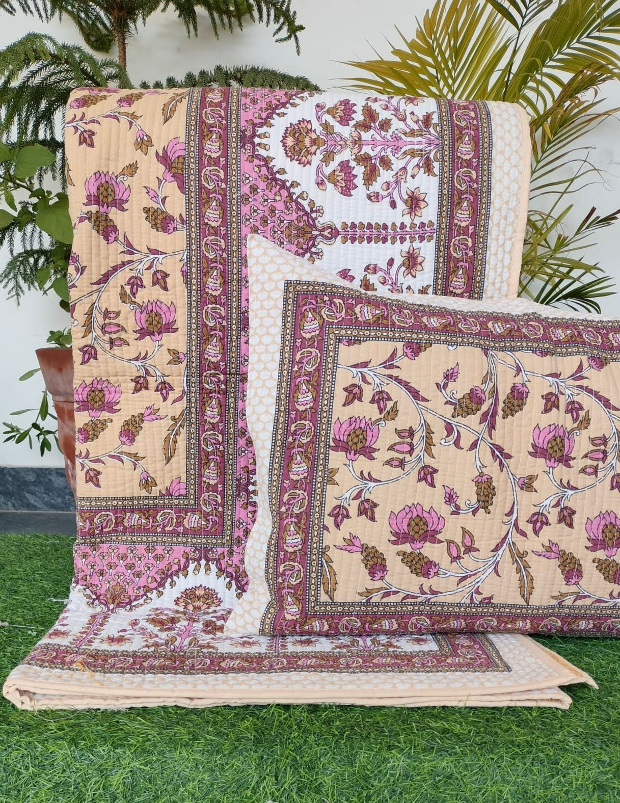 Pure cotton quilted bedcovers with two quilted pillow covers (90x108 inches)