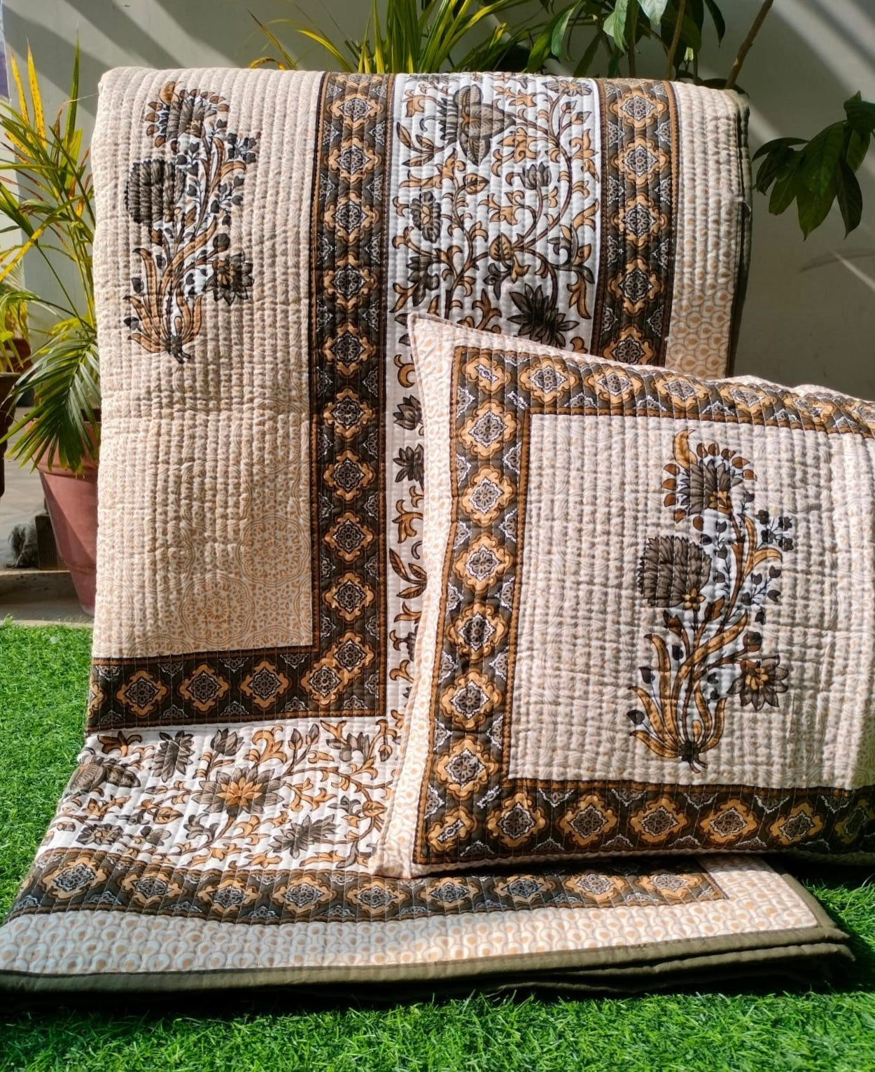 Pure cotton quilted bedcovers with two quilted pillow covers (90x108 inches)