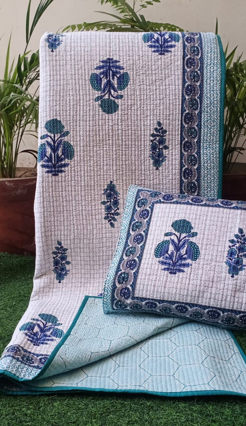 Pure cotton quilted bedcovers with two quilted pillow covers (90x108 inches)