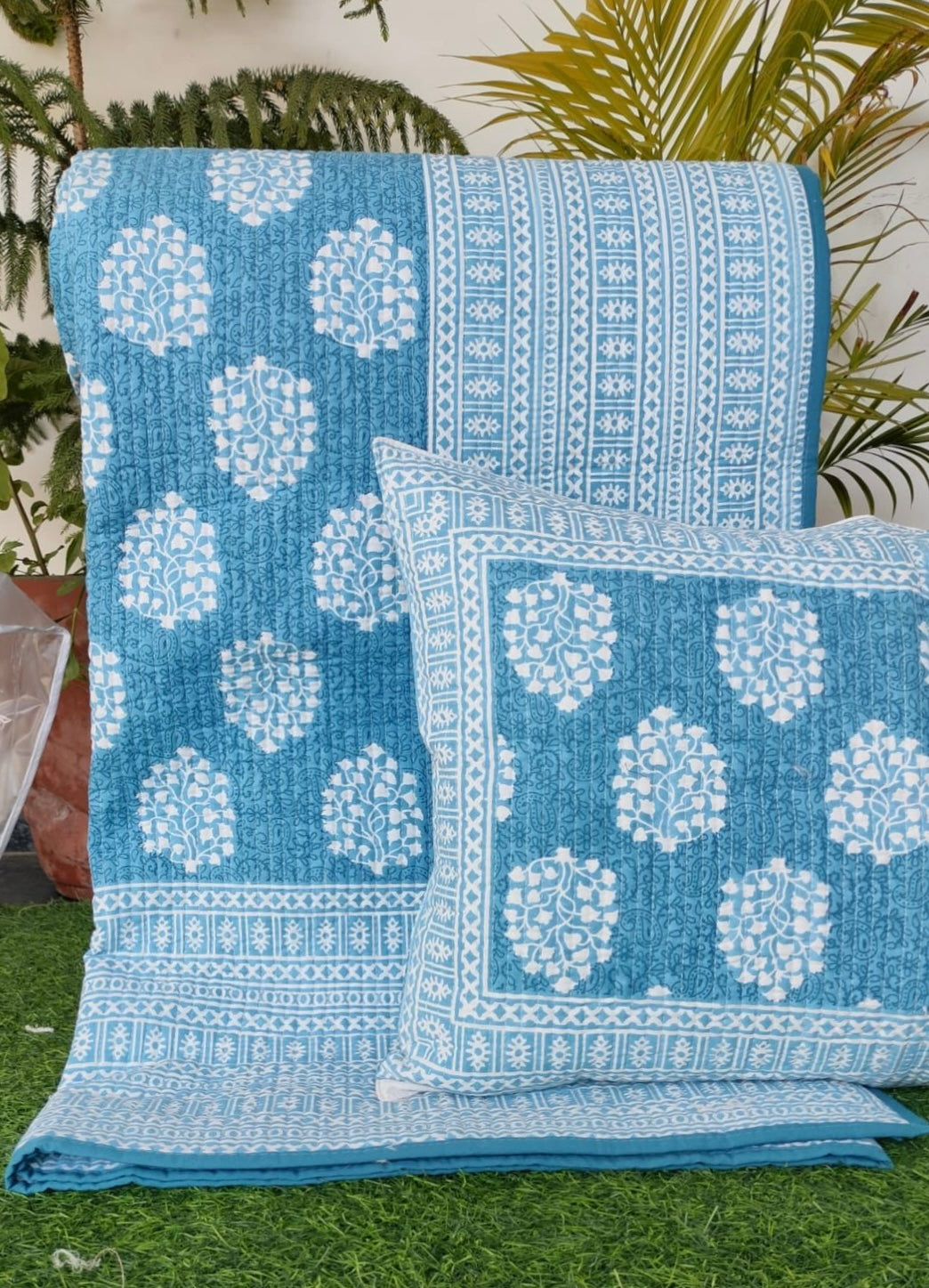 Pure cotton quilted bedcovers with two quilted pillow covers (90x108 inches)