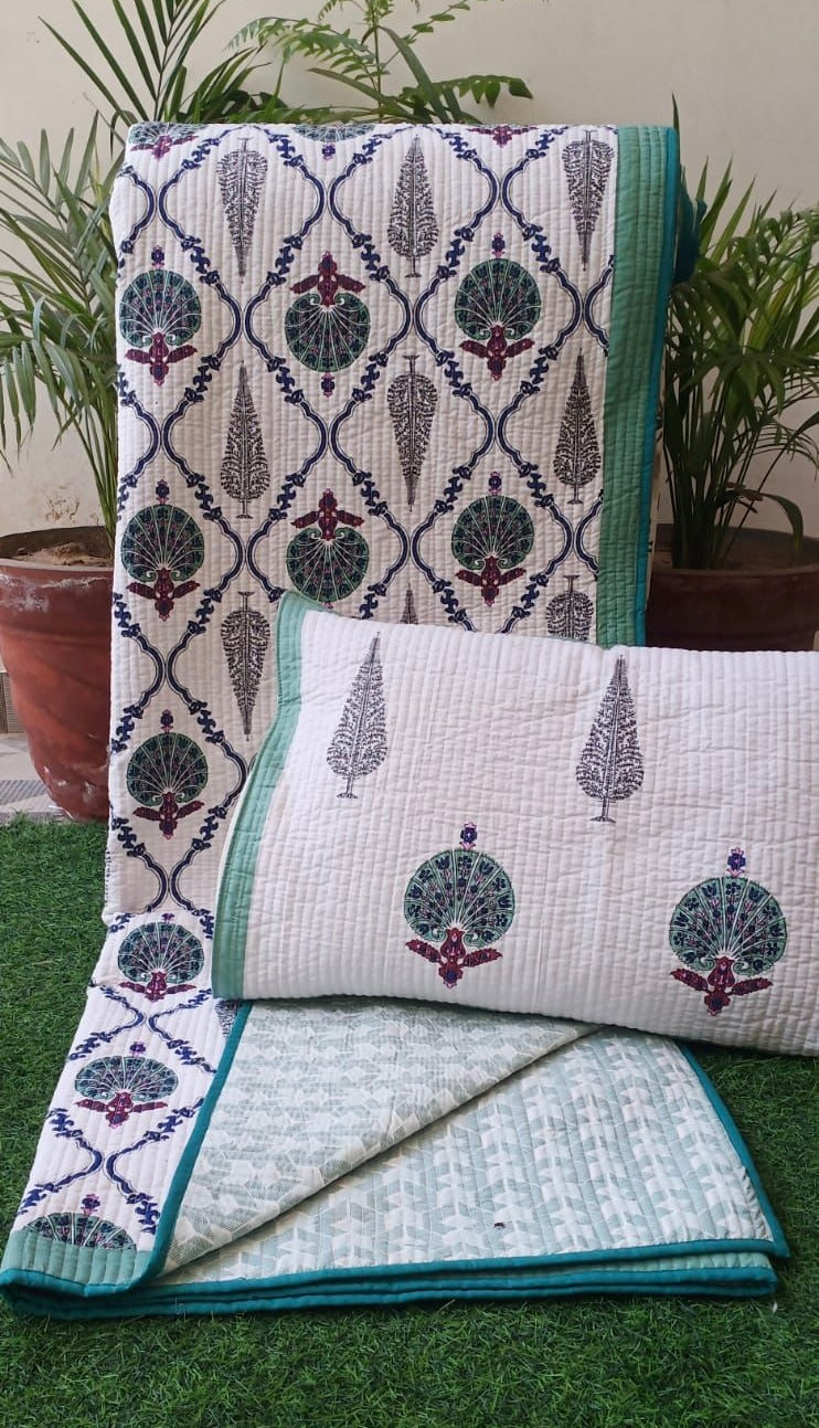 Pure cotton quilted bedcovers with two quilted pillow covers (90x108 inches)