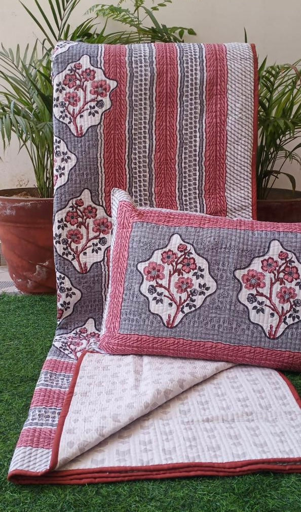 Pure cotton quilted bedcovers with two quilted pillow covers (90x108 inches)
