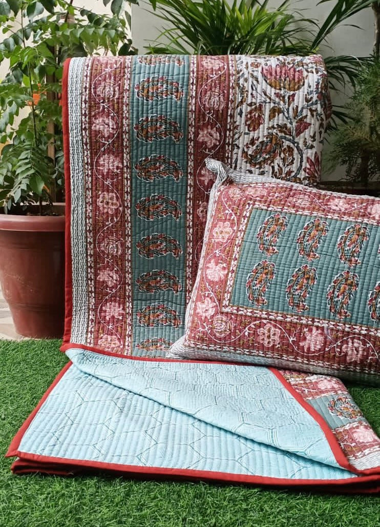 Pure cotton quilted bedcovers with two quilted pillow covers (90x108 inches)