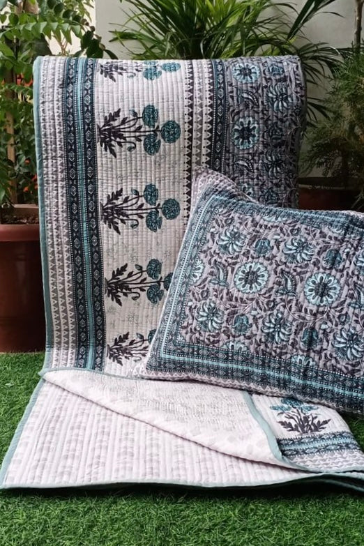 Pure cotton quilted bedcovers with two quilted pillow covers (90x108 inches)