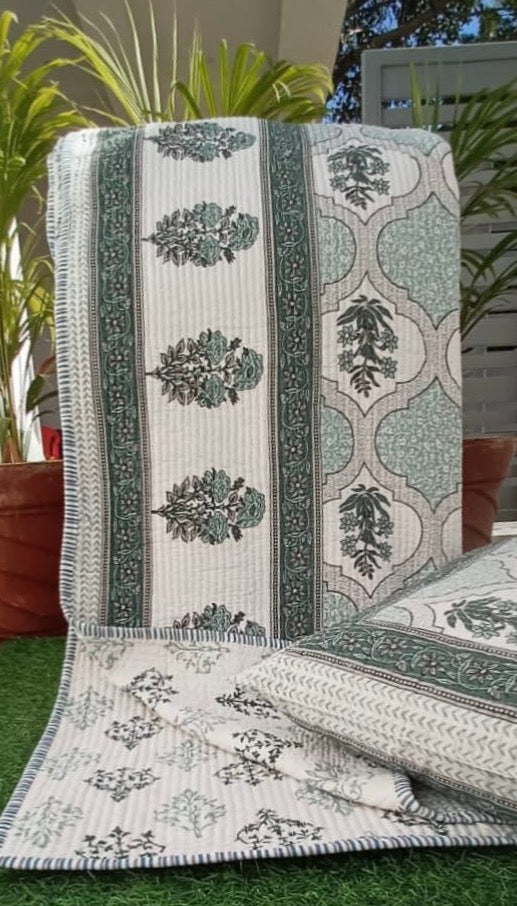Pure cotton quilted bedcovers with two quilted pillow covers (90x108 inches)