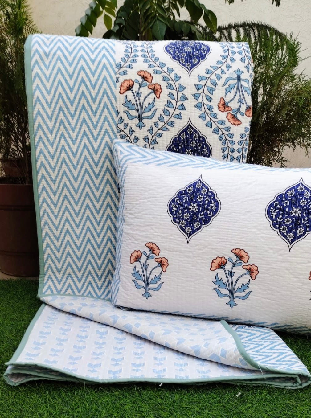 Pure cotton quilted bedcovers with two quilted pillow covers (90x108 inches)